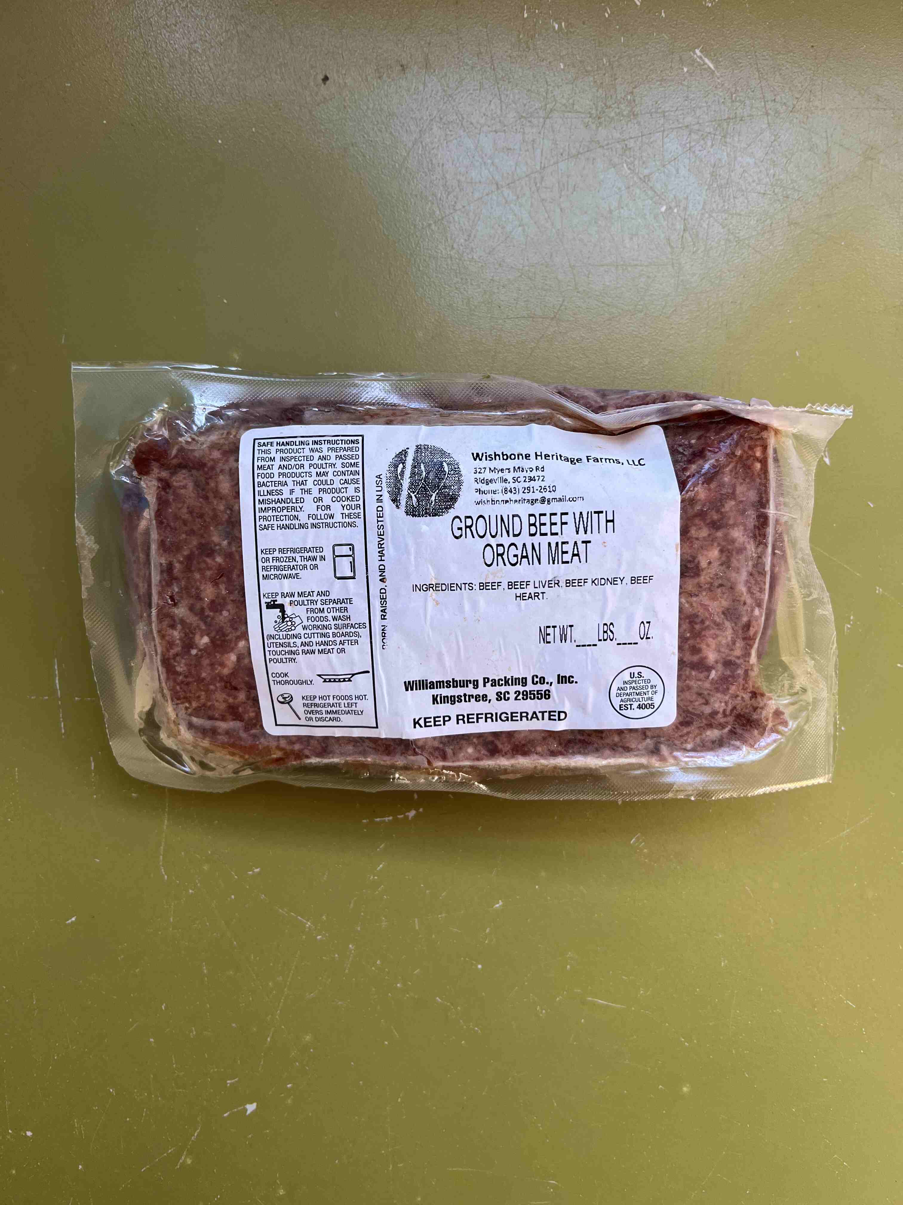 Beef Ground w/ Organ Meat FROZEN [1lb], Wishbone Heritage Farms